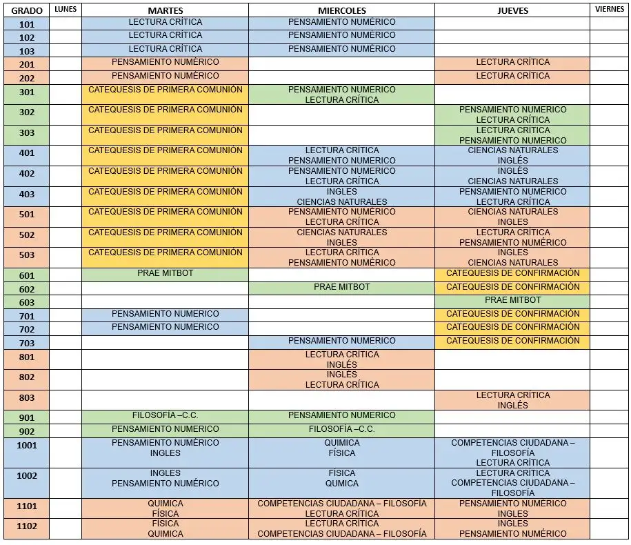 Horarios de complementarias